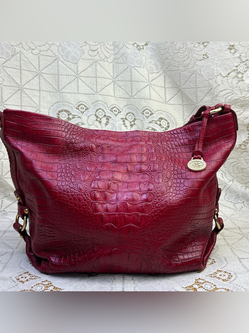 Brahmin Jacqueline Red Melbourne Hobo Croc Embossed Soft Leather